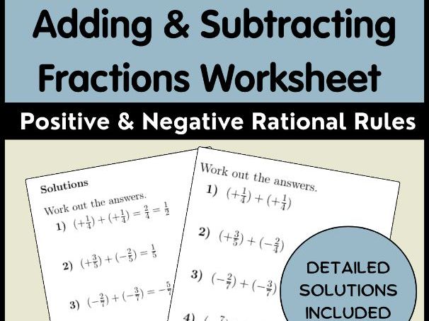 Adding & Subtracting Fractions Worksheet | Positive & Negative Rational Rules