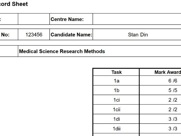 Markbook for AAQ Medical Science Unit 3