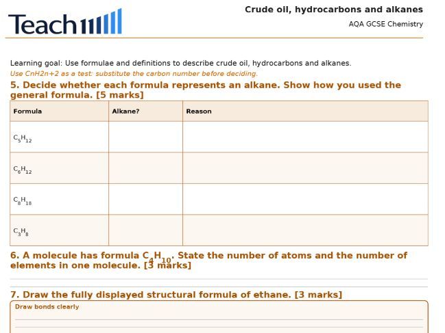 AQA GCSE Chemistry Organic Chemistry Worksheets & Answers