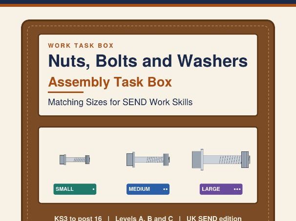 Nuts, Bolts and Washers Assembly Task Box for SEND Work Skills (KS3, KS4, Post 16)