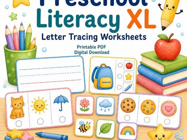 Preschool Literacy XL | Letter Tracing Worksheets | Printable PDF | Digital Download