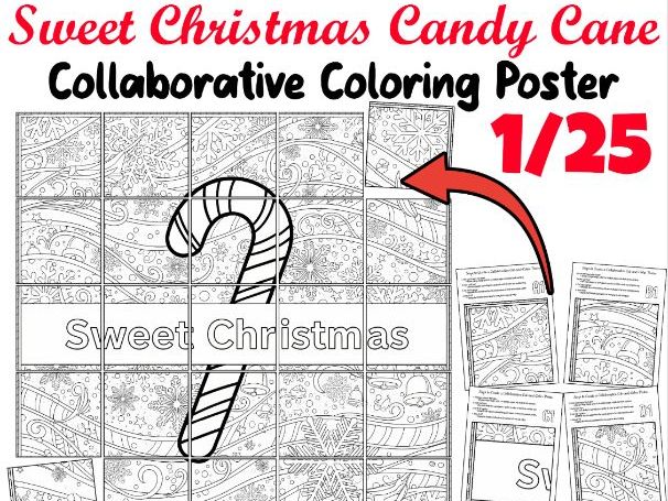 Sweet Christmas Candy Cane Collaborative Coloring Poster | Festive Holiday Art