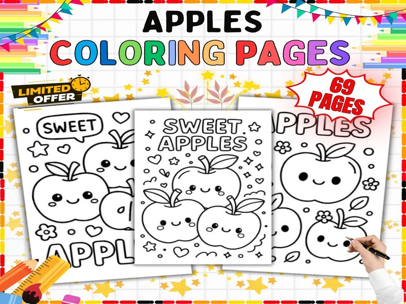 Apple Coloring Pages | 69 Printable Sheets | Fall and Back to School Activity