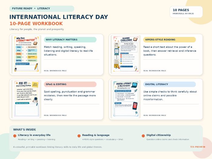 International Literacy Day 2026 | Reading, SPaG, Vocabulary & Digital Literacy Activity Pack