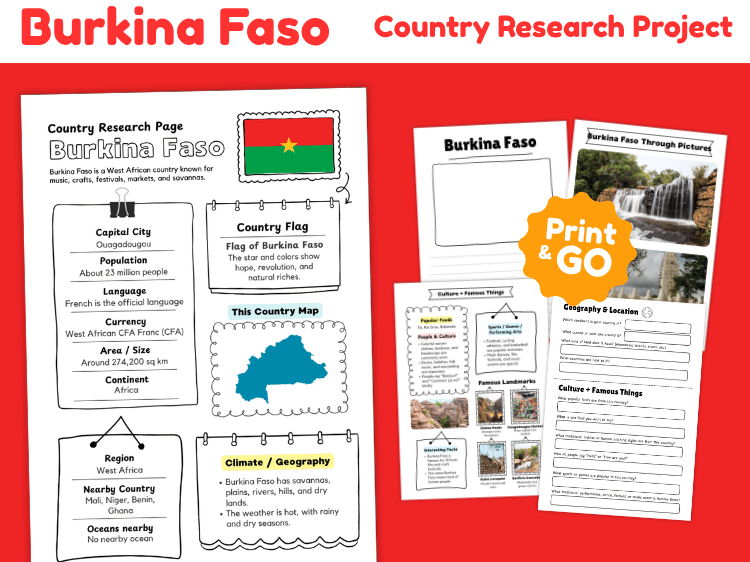 Burkina Faso Country Research Project | Geography & Culture Worksheets