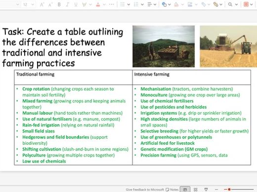Revision lesson traditional vs intensive farming GCSE Geography OCR
