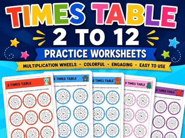 Times Table 2 to 12 Practice Worksheets Colorful