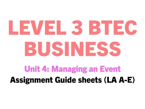Unit 4: Managing an Event **ASSIGNMENT GUIDE HELPSHEETS**