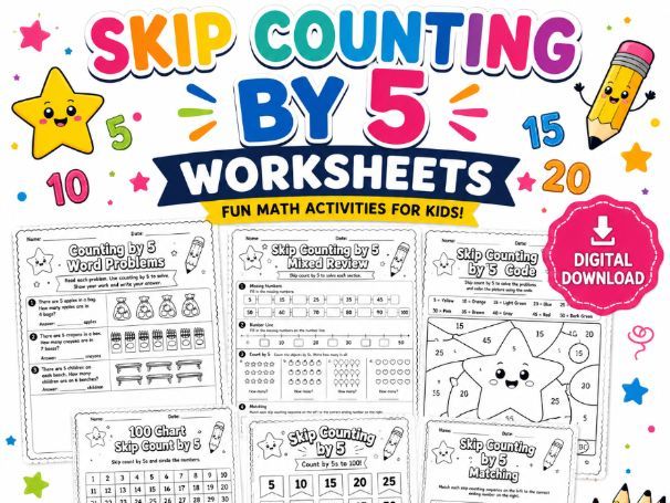 Skip Counting by 5 Worksheets | Count by 5 Math Activities to 100