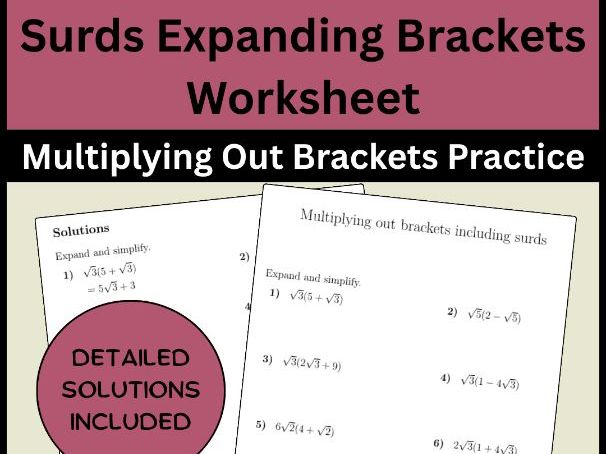 Surds Expanding Brackets Worksheet | Multiplying Out Brackets Practice