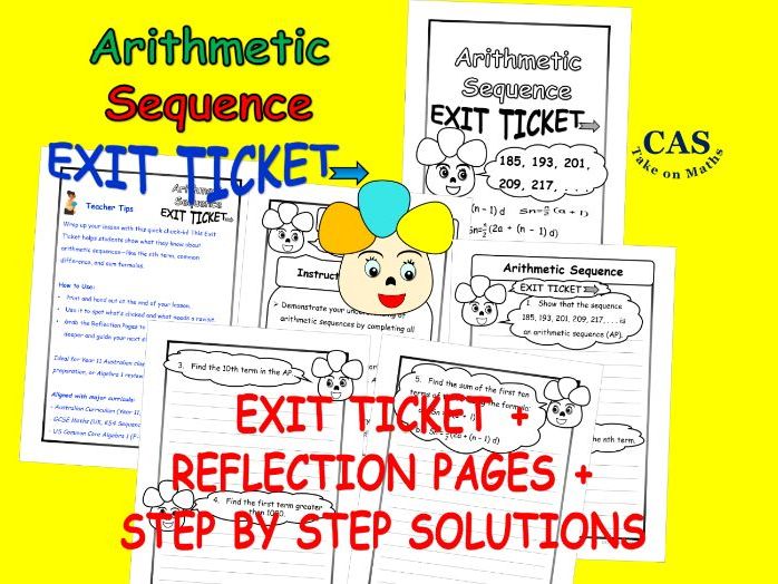 Arithmetic Sequence Exit Ticket & Reflection Pages Algebra Formative Assessment