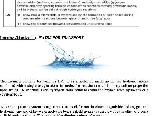 Edexcel Biology  AS- Level Topic 1A Revision