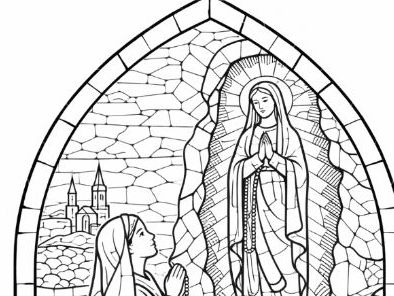 Stained Glass Saints- St Bernadette Colouring Page