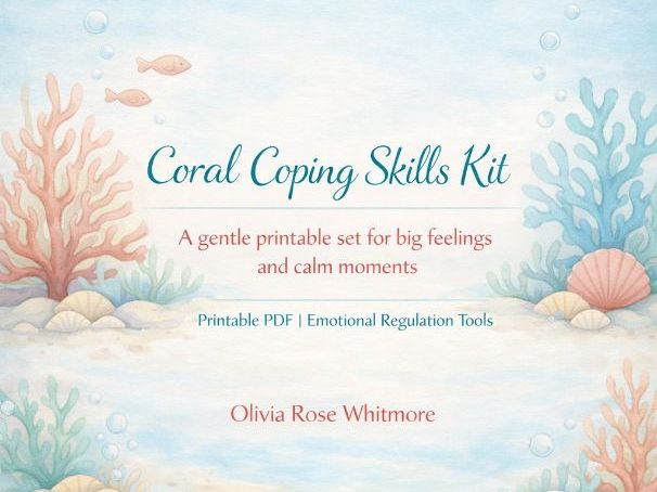 Coral Coping Skills Kit | Calm Corner Kit for Kids | Printable PDF | Emotional Regulation Tools