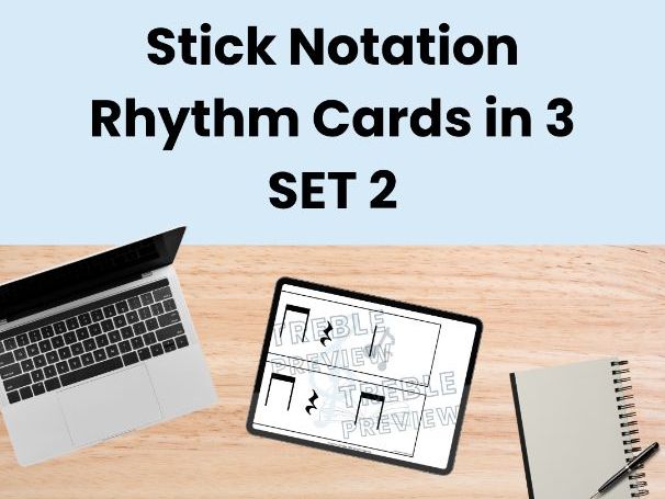 Stick Notation Rhythm Cards in 3 - SET 2