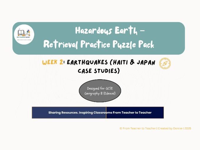GCSE Geography B – Hazardous Earth Retrieval Practice Puzzle Pack (Earthquakes (Haiti & Japan)