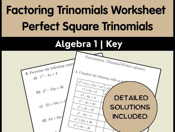 Factoring Trinomials Worksheet | Perfect Square Trinomials Algebra 1 | Key