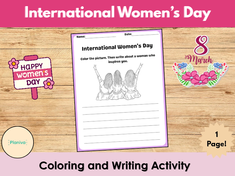 International Women’s Day Coloring and Writing Activity | Printable Worksheet