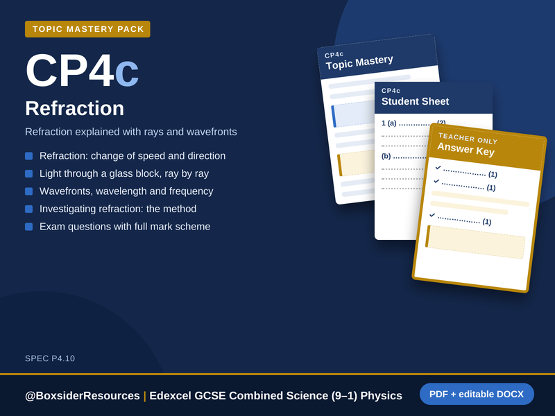CP4c Refraction | Edexcel GCSE Combined Science Physics Topic Mastery Pack
