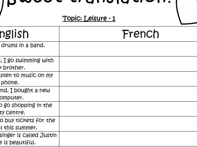Sweet Translation - les loisirs (leisure) - French