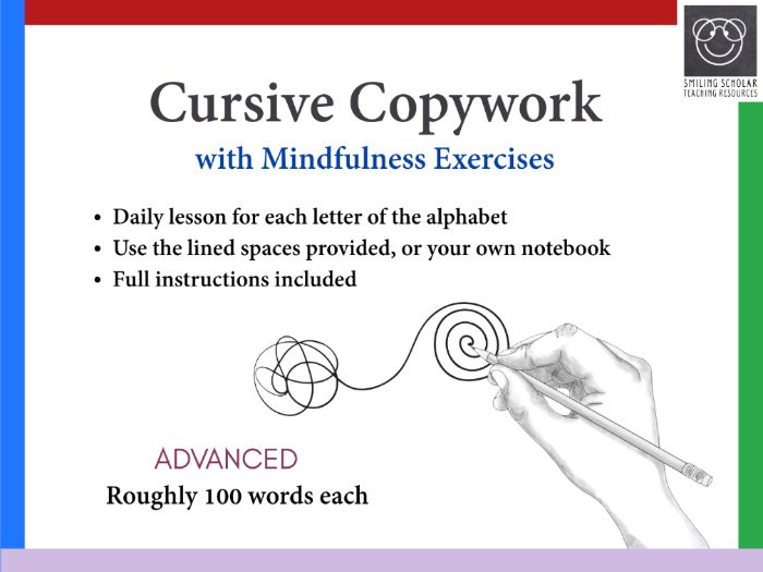 Cursive Copywork with Mindfulness Exercises (Advanced)
