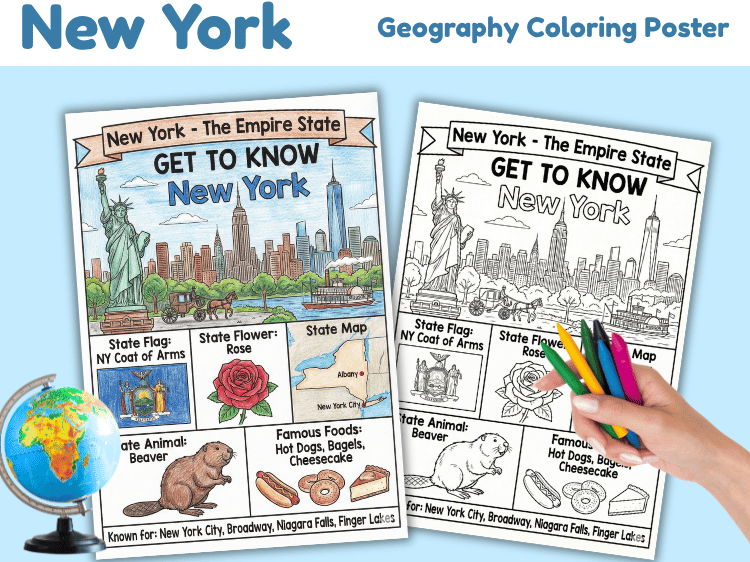 New York Geography Coloring Poster | U.S. State Study