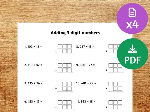 Adding 3 digit numbers worksheet