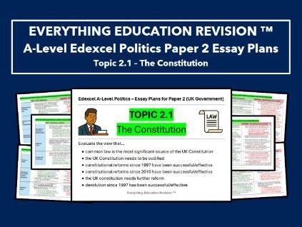 A-Level Edexcel Politics Essay Plans for Topic 2.1 – The Constitution