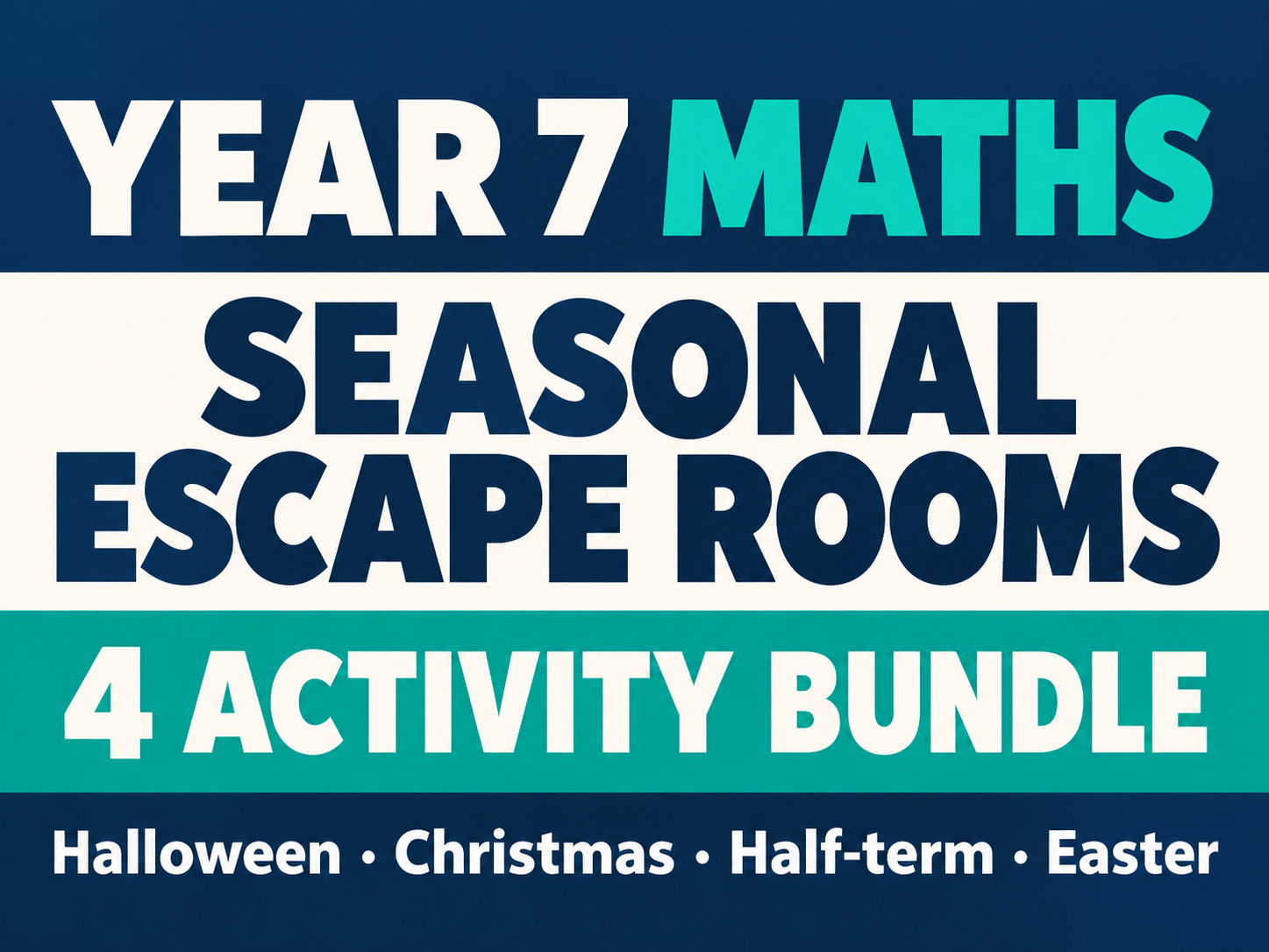 Year 7 Maths Seasonal Escape Room Bundle | Halloween, Christmas, Half-Term & Easter