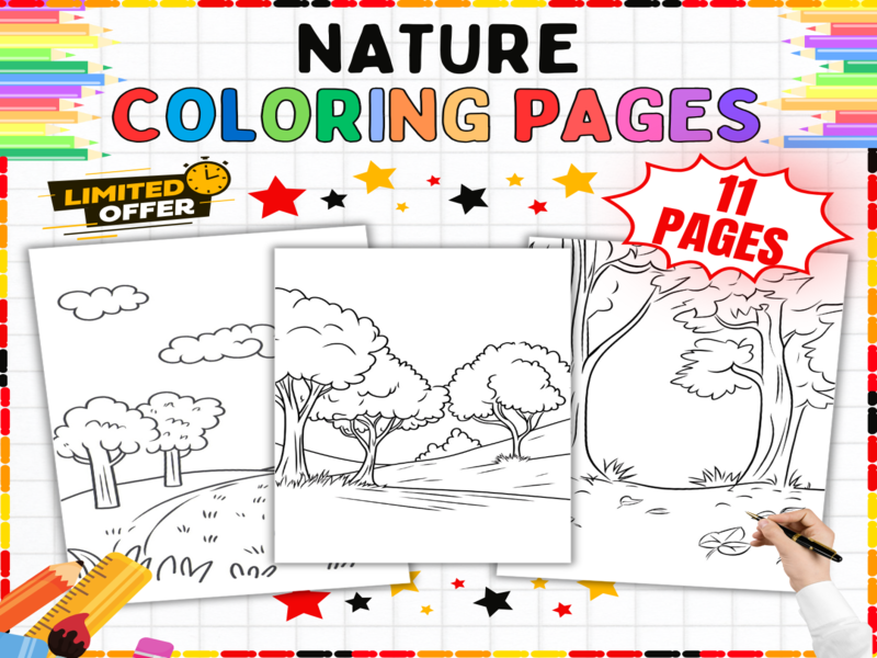 Nature Coloring Pages | 11 Printable Landscape Worksheets | Outdoor Scenes Colouring Sheets