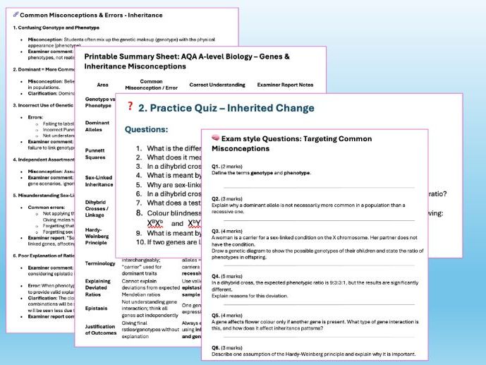 AQA A Level Biology Revision Misconceptions & Practice Inheritance Chapter 17