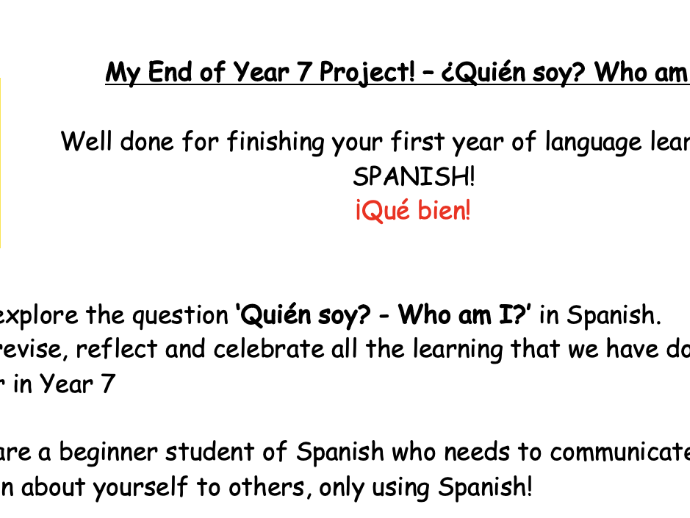 KS3 Spanish End of Year Project Pack – Task & Planning Sheet