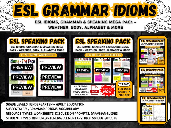 ESL Idioms, Grammar & Speaking mega pack