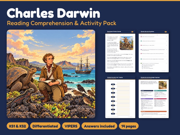 Charles Darwin Reading Comprehension KS1 KS2 | Evolution Activity Pack