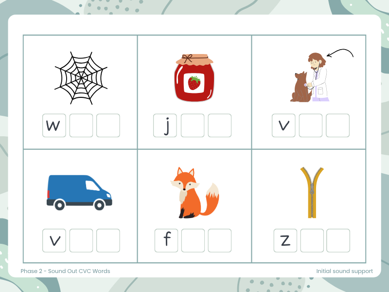 Sound Out CVC Words Phase 2 Phonics, 3 Levels of support