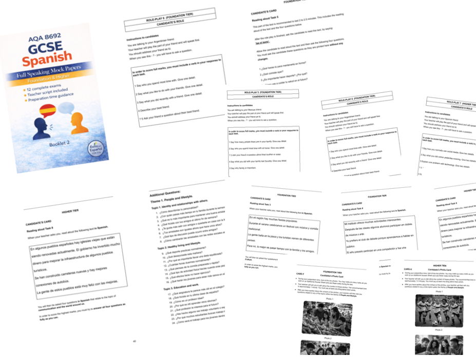 AQA 8692 GCSE Spanish Speaking Mock Papers F+ H. (BOOKLET 2)