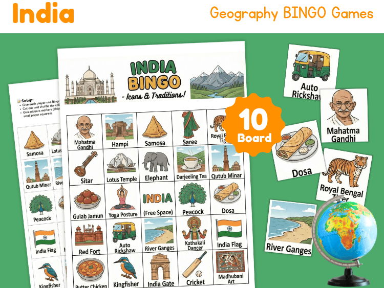 India Geography Bingo Game | Country Study & Culture Activity