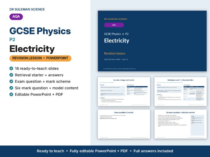 AQA GCSE Physics P2 Electricity Revision Lesson PowerPoint