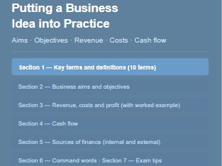 GCSE Business Edexcel | 1.3 Putting a Business Idea into Practice | Knowledge Organiser