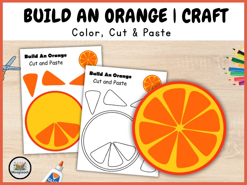 Orange Craft Printable | Fruit Cut and Glue Activity | Preschool Coloring Worksheet PDF