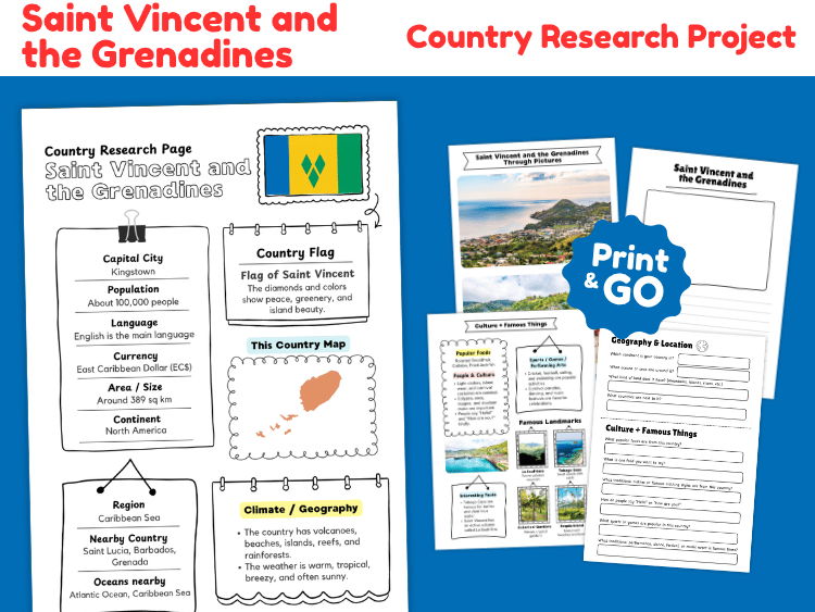 Saint Vincent and the Grenadines Country Research Project | Geography & Culture Worksheets