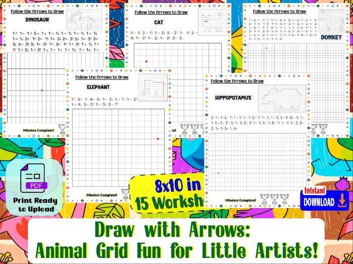 Draw with Arrows: Animal Grid Fun for Little Artists!