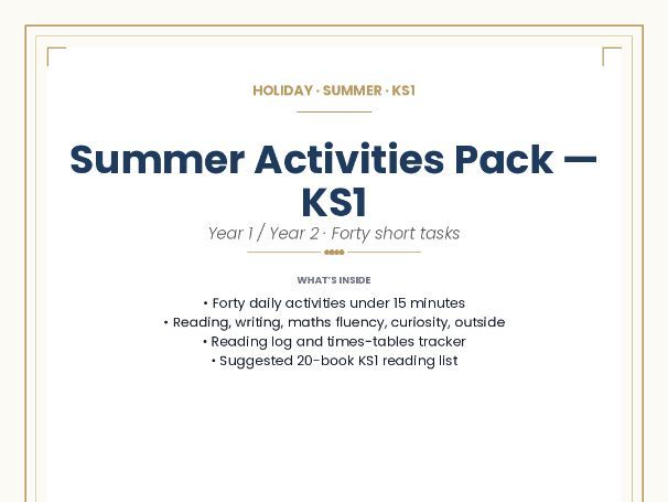 HOLIDAY · SUMMER · KS1 Summer Activities Pack — KS1