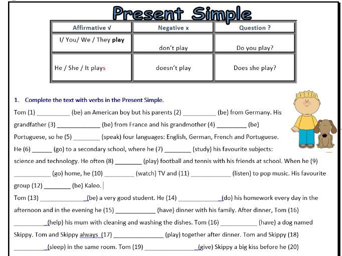 Present Simple Worksheet - ESL - Affirmative/Negative ...