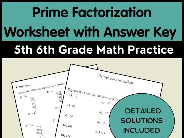 Prime Factorization Worksheet with Answer Key | 5th 6th Grade Math Practice