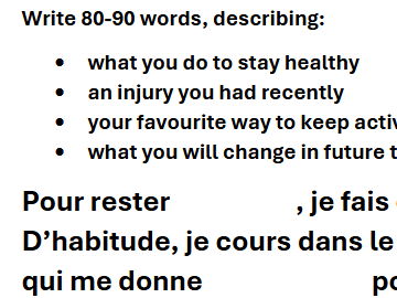 GCSE French 90-word Answer Worksheet - Healthy Living