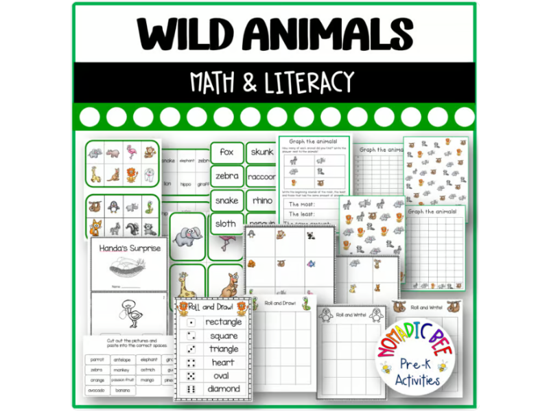 Wild Animals Math and Literacy Centers and Activities