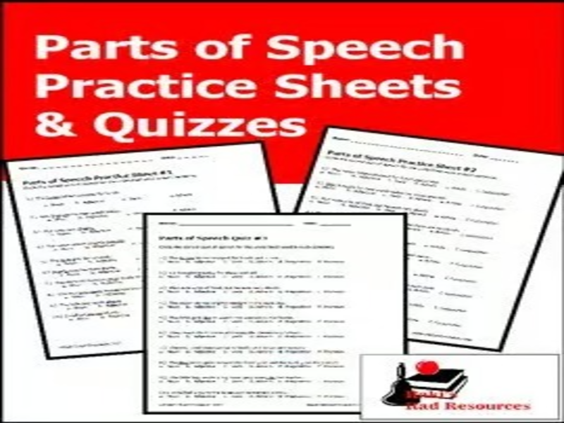 Parts of Speech Practice Sheets and Quizzes