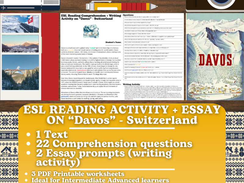 ESL Reading Comprehension + Writing Activity - Davos - Switzerland - Alps