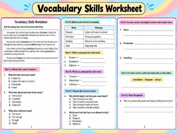 Vocabulary Skills Worksheet | Context Clues, Synonyms & Antonyms